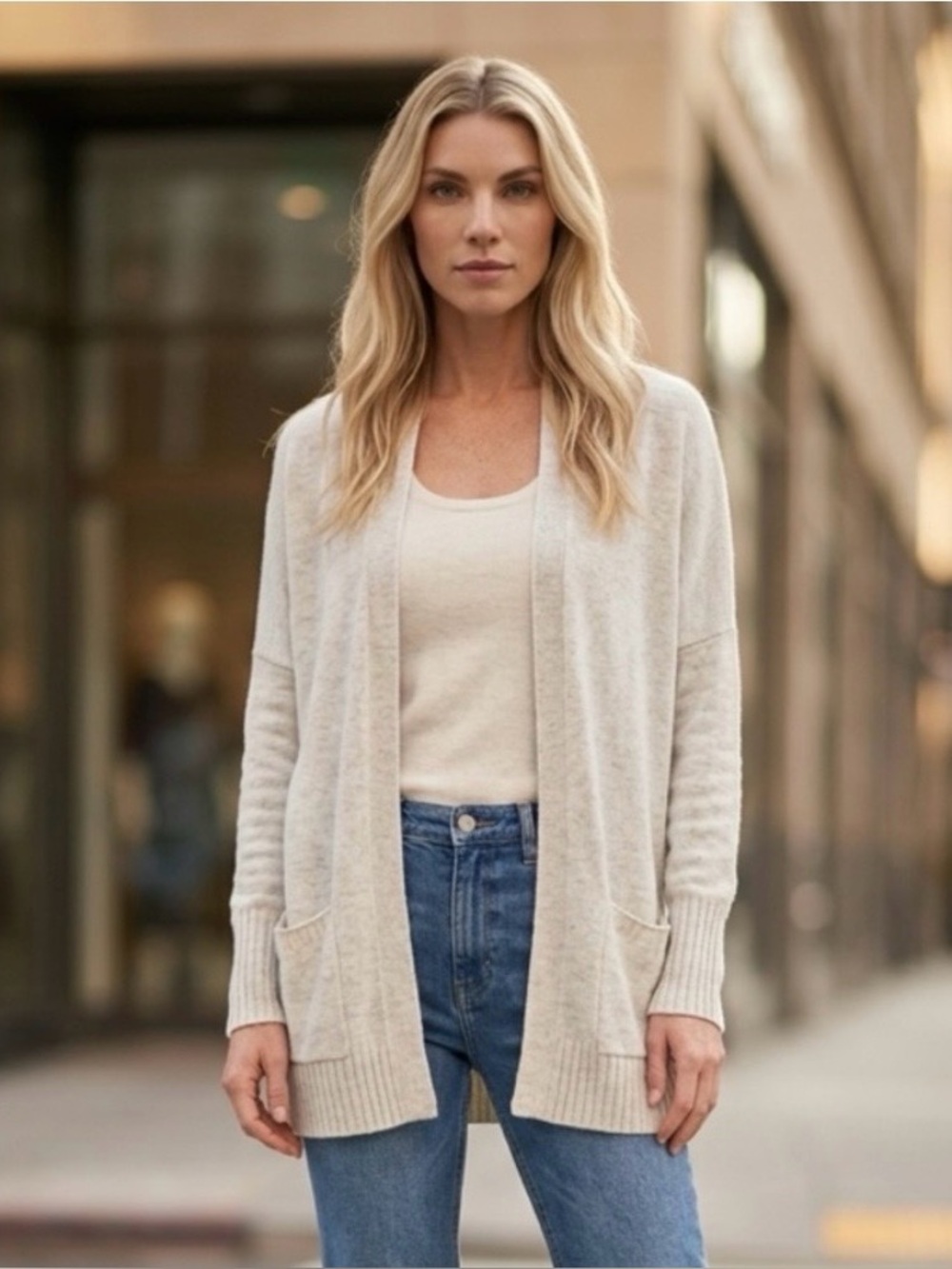 Talula Beige Open Front Cardigan Sweater Long Sleeve Size Small EUC
